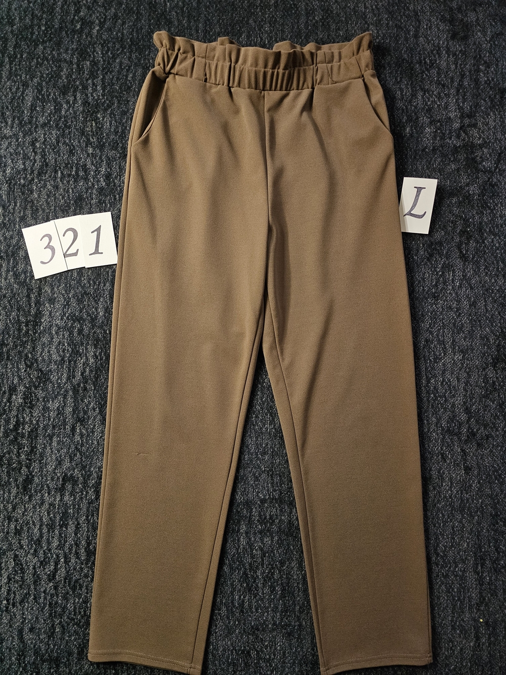 Soho Apparel Womens Tan Elastic Paperbag Waist Chinos